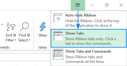 Use Ribbon Display Options to only show tab names without commands.