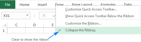 Show ribbon in Excel.
