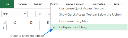 How to show hide and restore missing ribbon in Excel