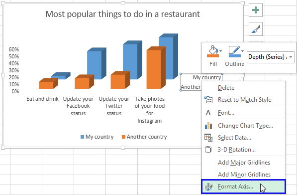 Right click on the Series axis and select the Format Axis item from the menu