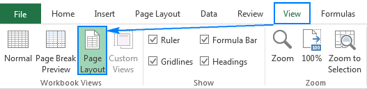 Switch to the Page Layout view to display the ruler.