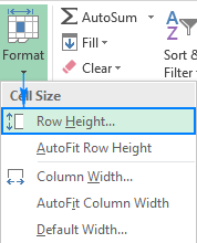 Setting the row height numerically