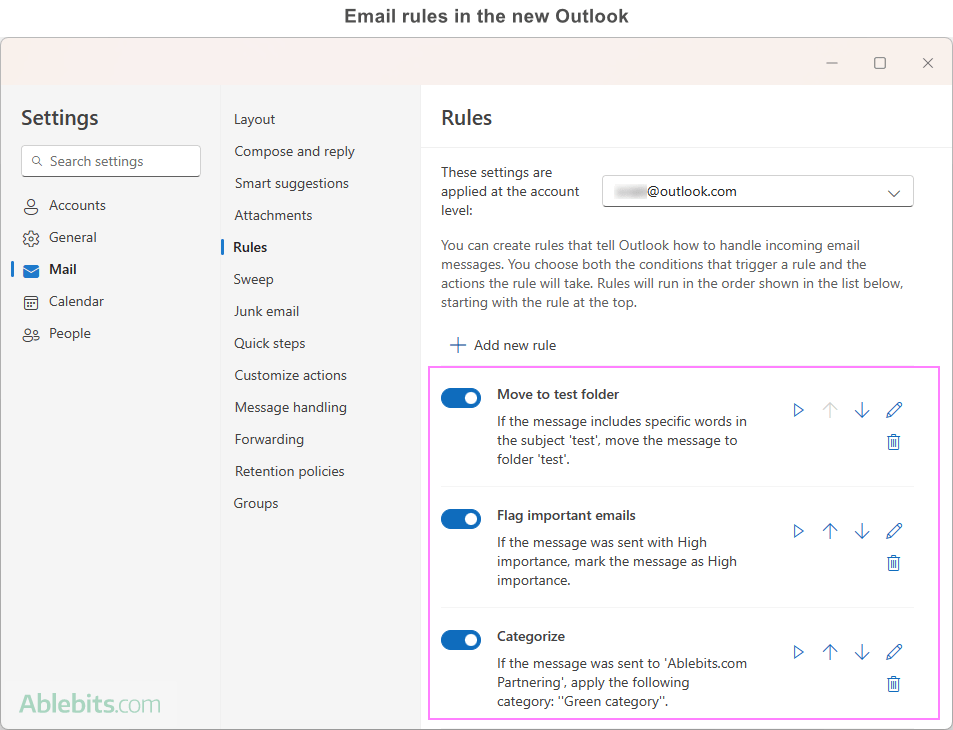 Email rules in the new Outlook