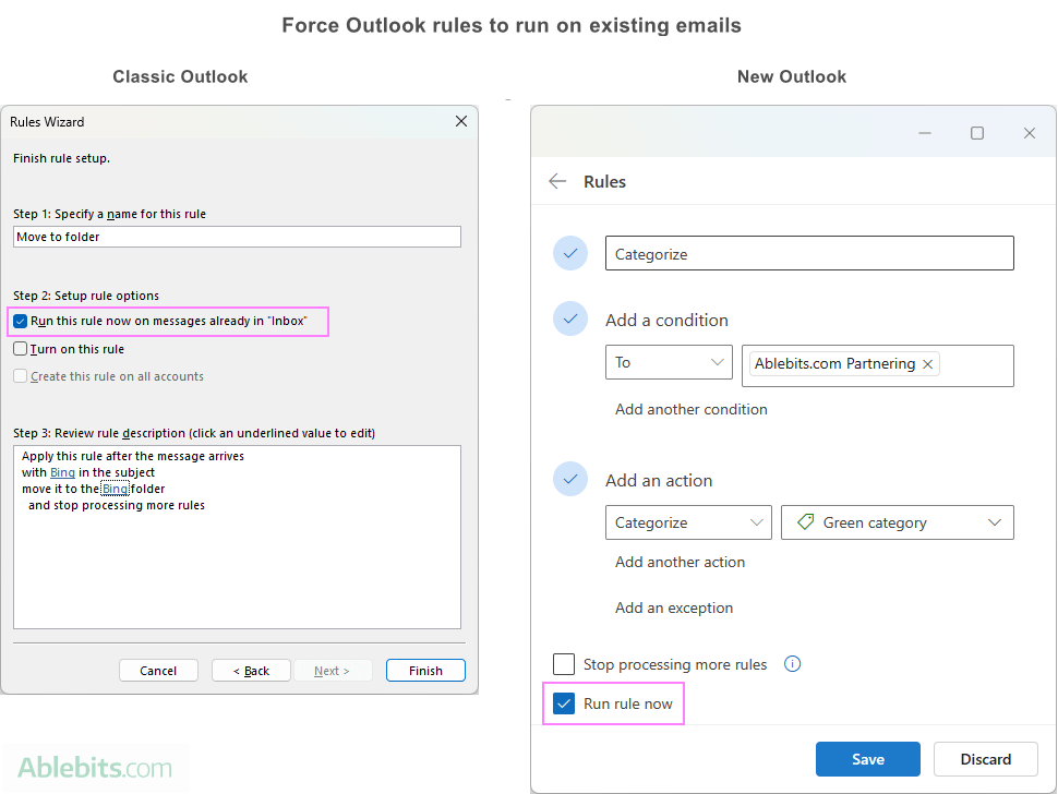 Force Outlook rules to run on existing emails.