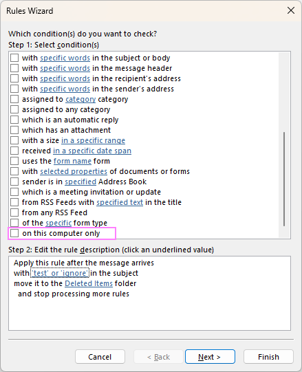 Remove the device-specific condition from the rule settings.