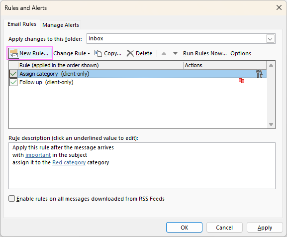 Start creating a new rule in Outlook.