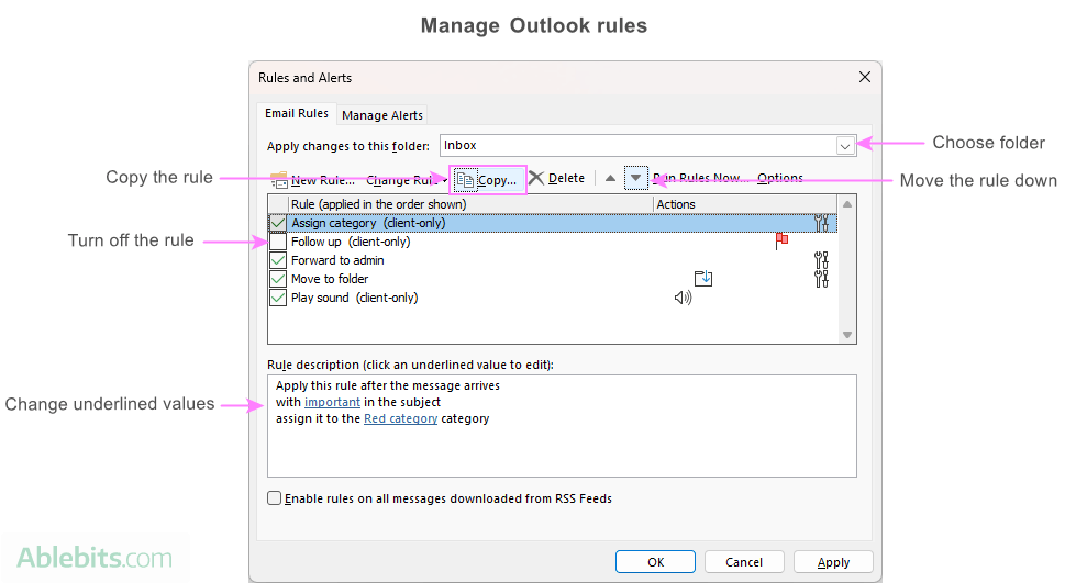 Editing Outlook rules