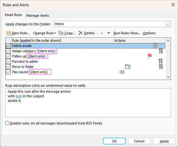 Client-only rules in Outlook