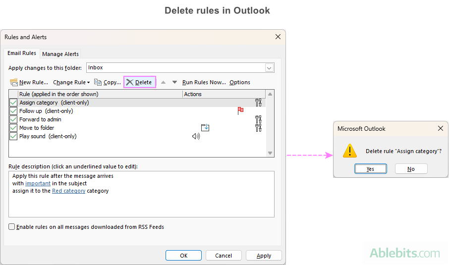Delete Outlook rules.