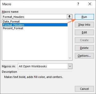 shortcut macro excel