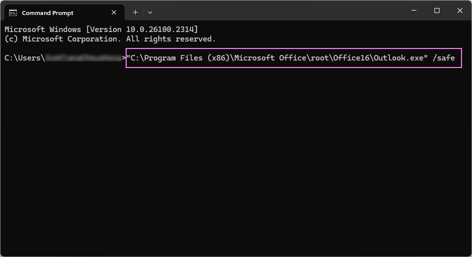 Use a command prompt to boot Outlook in safe mode.