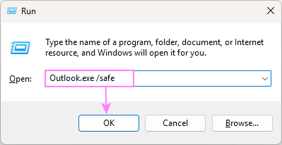 Launch Outlook in safe mode using the Run dialog.