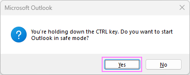 Open Outlook in safe mode using a keyboard shortcut.