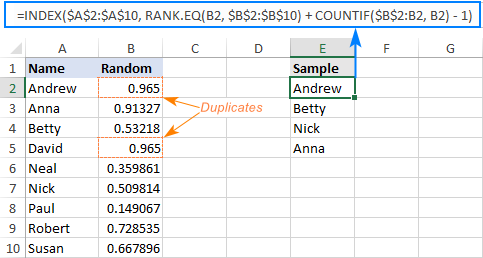 Random sampling in Excel 2010 - 2019 with no repeats
