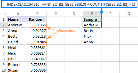 How to get random sample in Excel with no duplicates