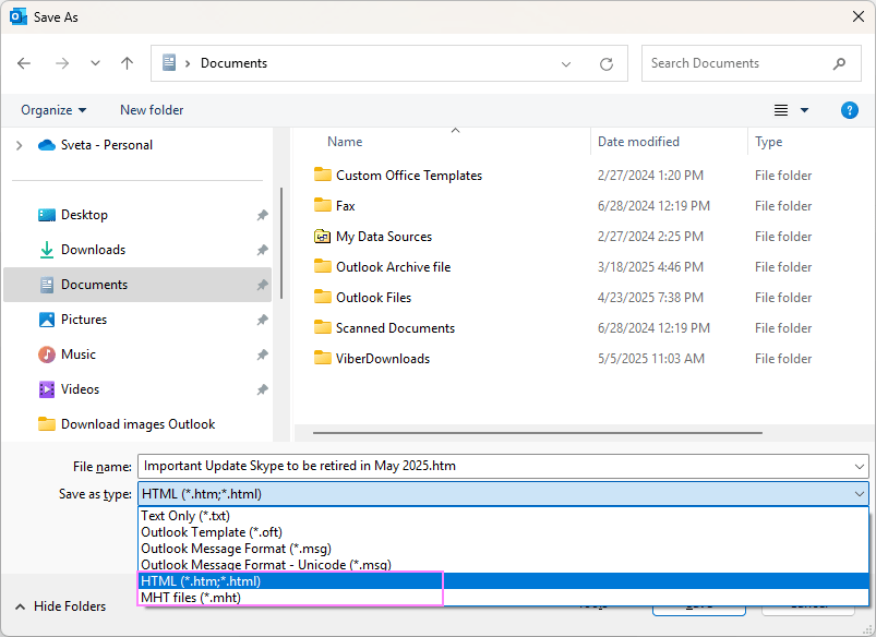 Save an Outlook email as HTML. Save an Outlook email as HTML.