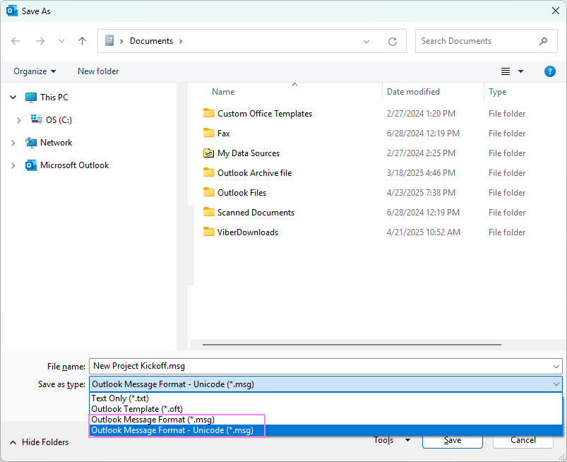 Save an Outlook message as an MSG file. Save an Outlook message as an MSG file.