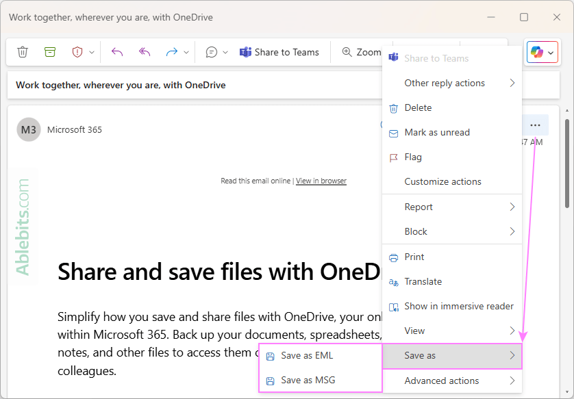 Save an email as an EML or MSG file in Outlook. Save an email as an EML or MSG file in Outlook.