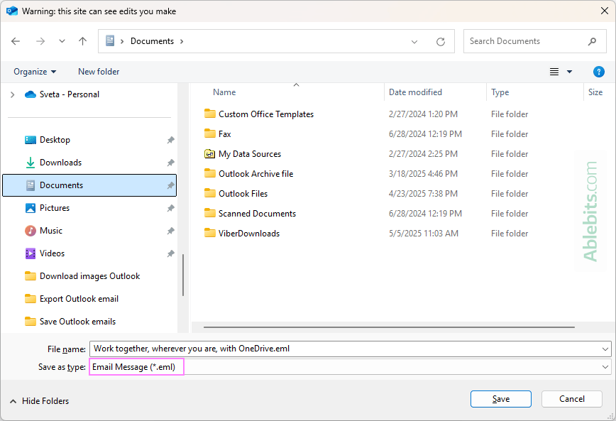 Save an Outlook email as an EML file. Save an Outlook email as an EML file.