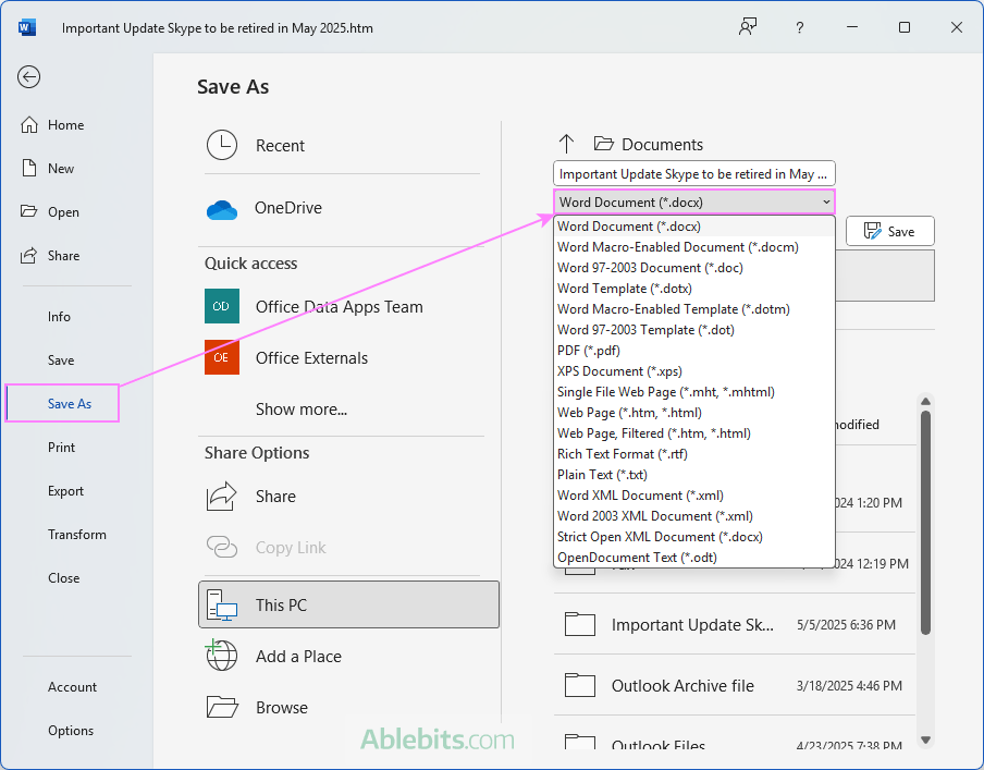 Save an Outlook message as a Word document. Save an Outlook message as a Word document.