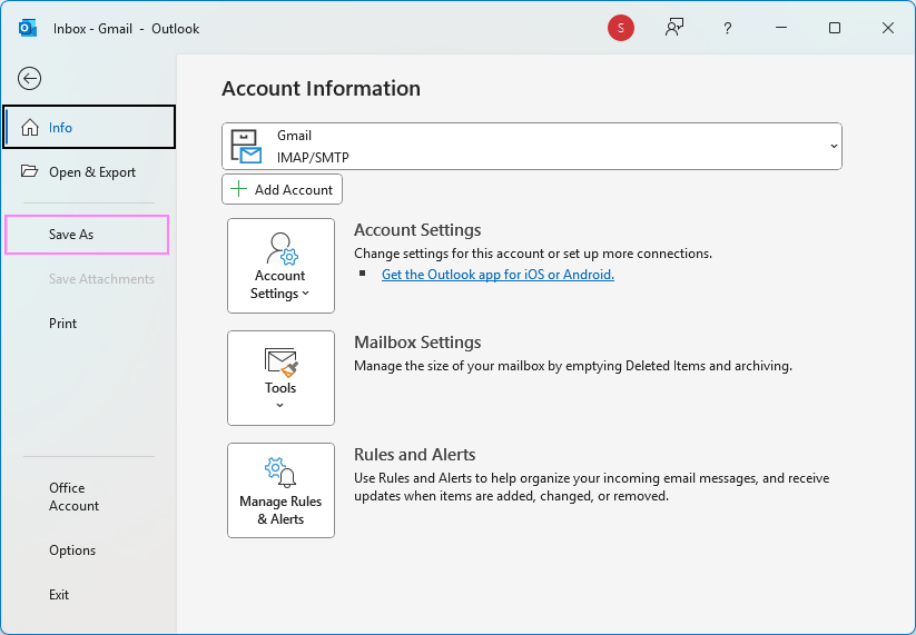 Save an Outlook email as a file.