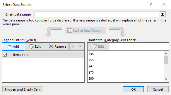 Select Data Source dialogue box: Add