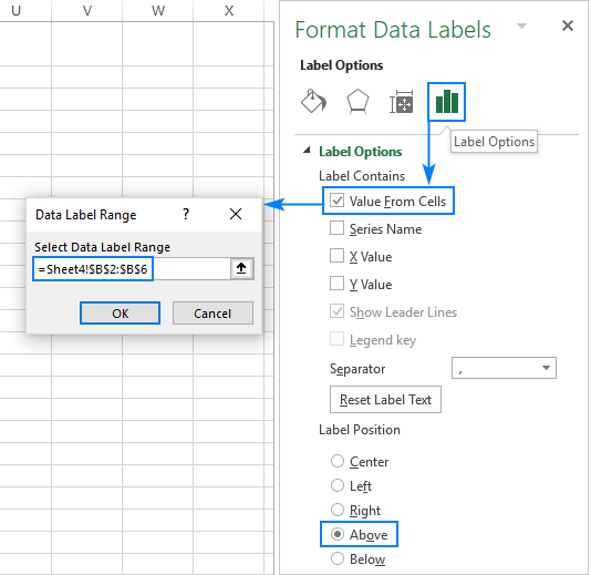 Configuring data labels for a scatter plot