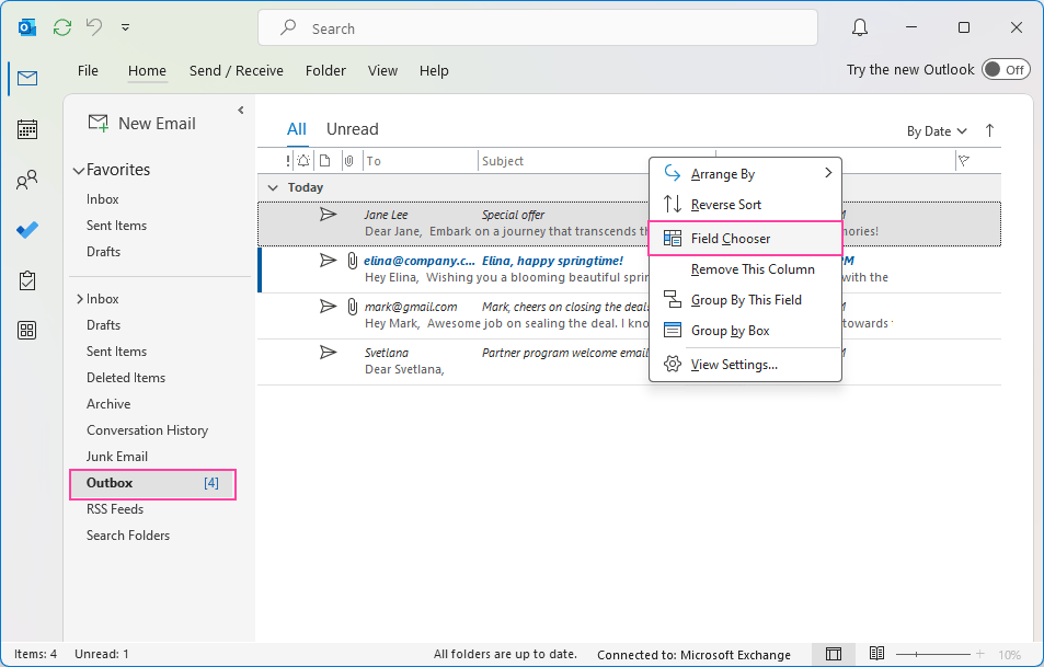 Select Field Chooser from the context menu.