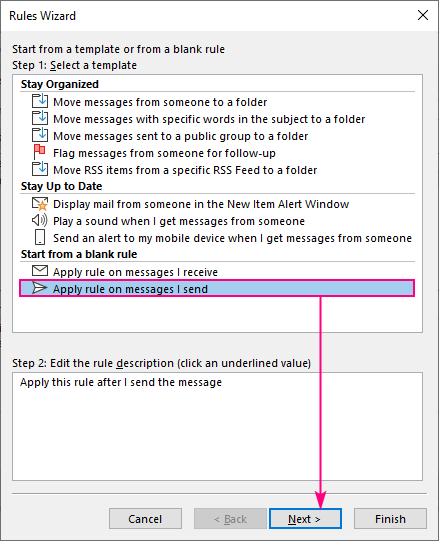 Apply the rule to outgoing messages.