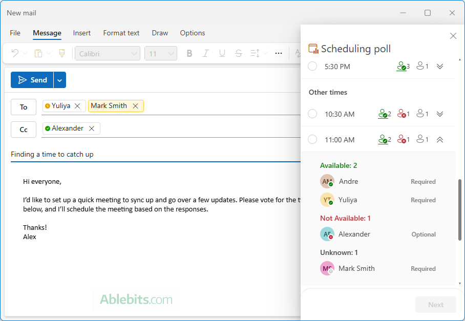 Review people icons to find their availability.