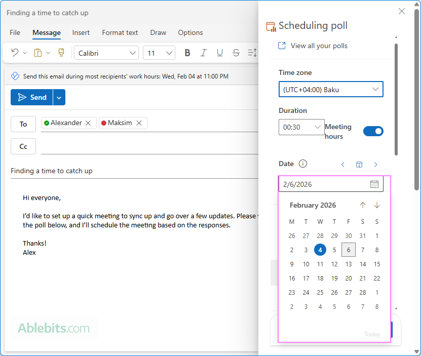 Create an Outlook scheduling poll for multiple days.
