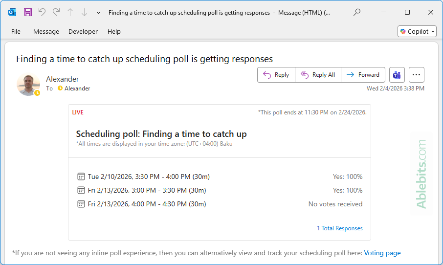 View scheduling poll results in an email.