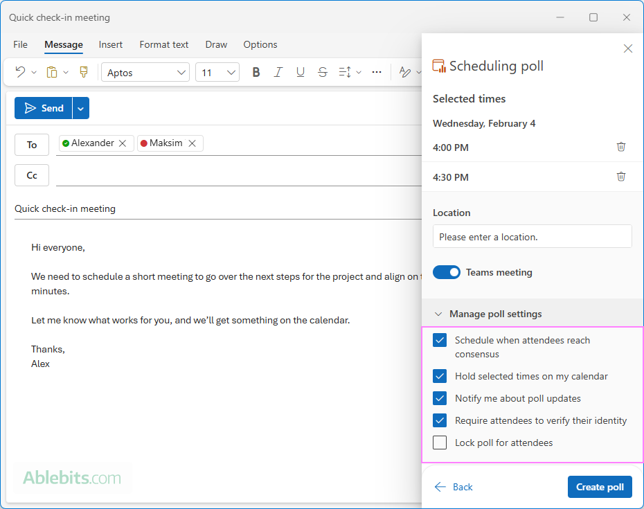 Adjust the scheduling poll settings.