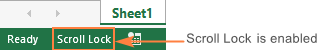Строка состояния Excel показывает, включена ли блокировка прокрутки.