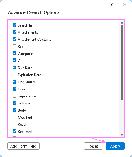 Advanced Search options