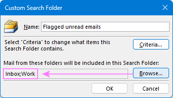 Select the folders Outlook should search in.