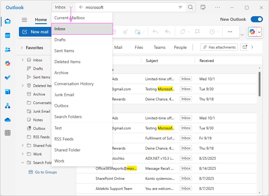 Specify where to search.