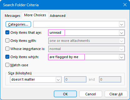 Select conditions for the Search Folder.