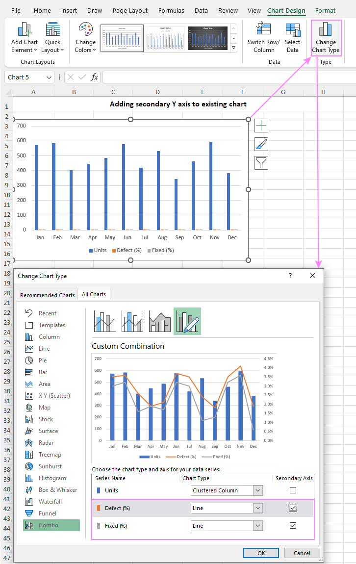 Adding a second Y axis to Excel chart