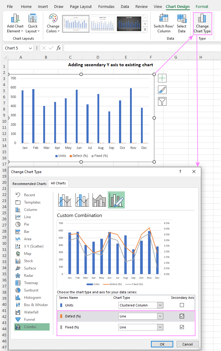 How to add secondary axis in Excel horizontal X or vertical Y