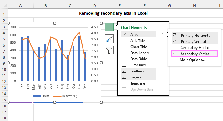 Removing secondary axis in Excel