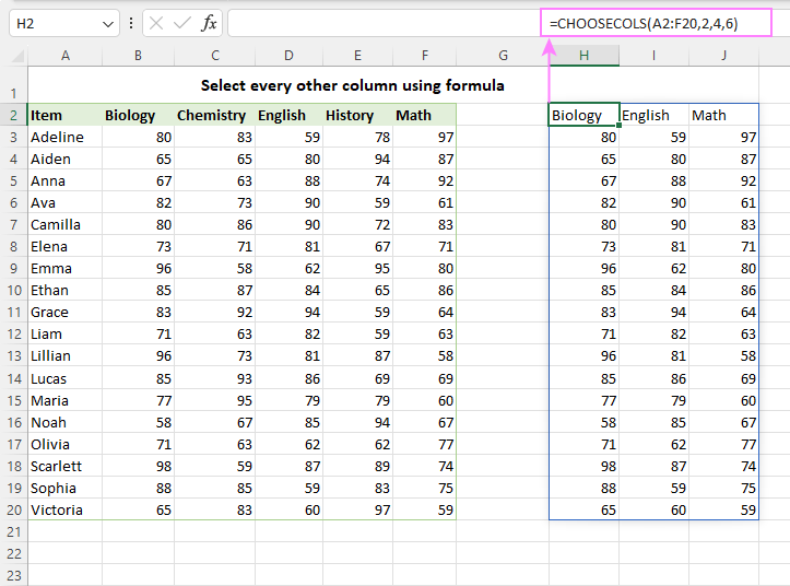 Selecting every nth column with formula