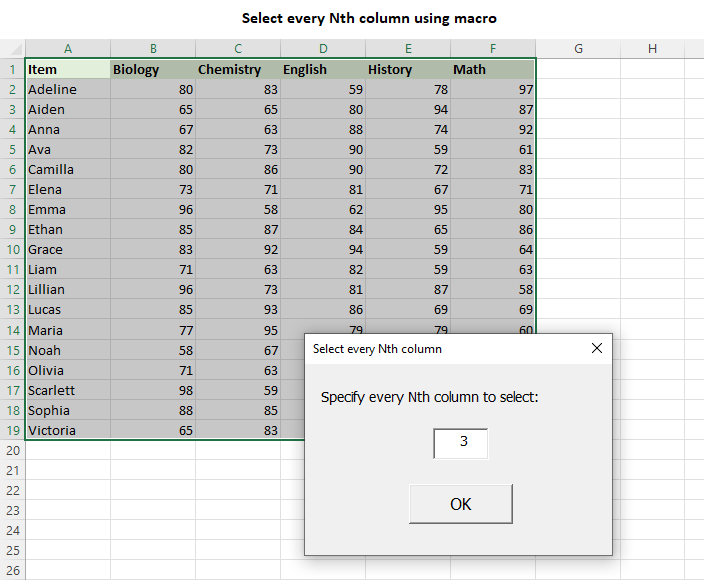 Select every Nth row using VBA macro.
