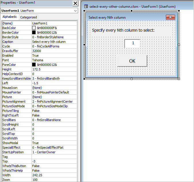 Create a UserForm to select every Nth column.