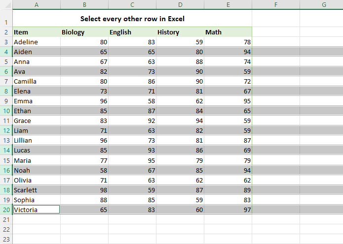 Select every other row in Excel.