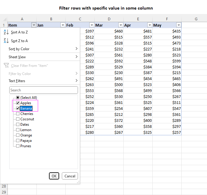 Filter rows with certain value in a column.