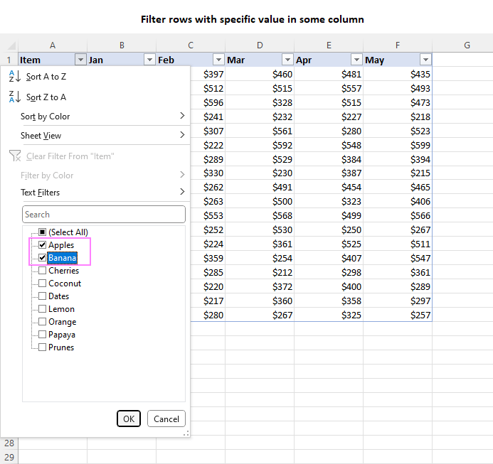 How to select rows and columns in Excel