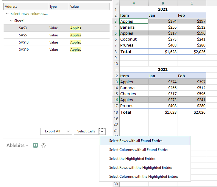 Select all the rows that contain certain value.