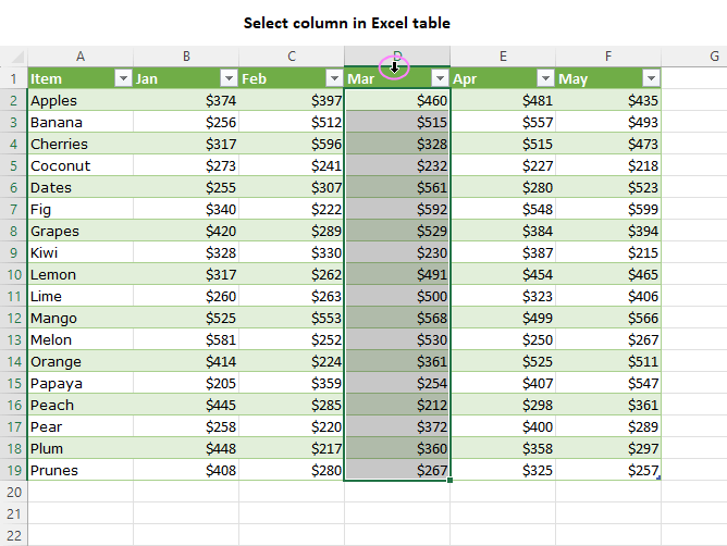 How to select rows and columns in Excel