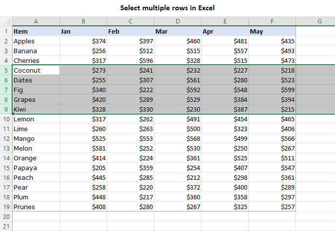 Select multiple rows in Excel.